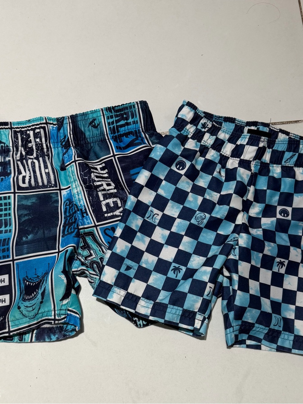 Hurley Blue Graphic & Check Swim Shorts - Set of 2